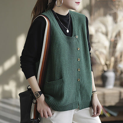 Winter Knitted Button Sleeveless Vest Waistcoat Sweater Op1017