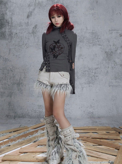 Ariadnaw Feather-trim Denim Shorts - Off-white ()