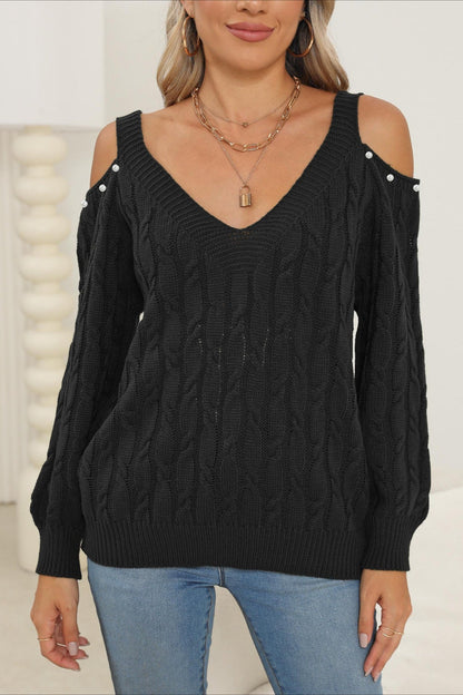 Deep V Off-shoulder Loose Pullover Sweater