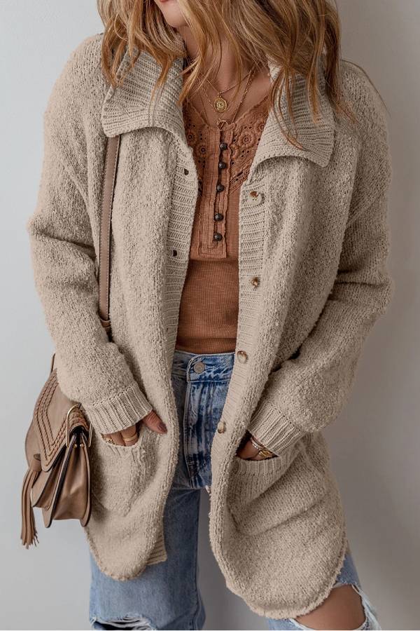 Jet Stream Collared Drop Shoulder Button Up Cardigan With Pocket