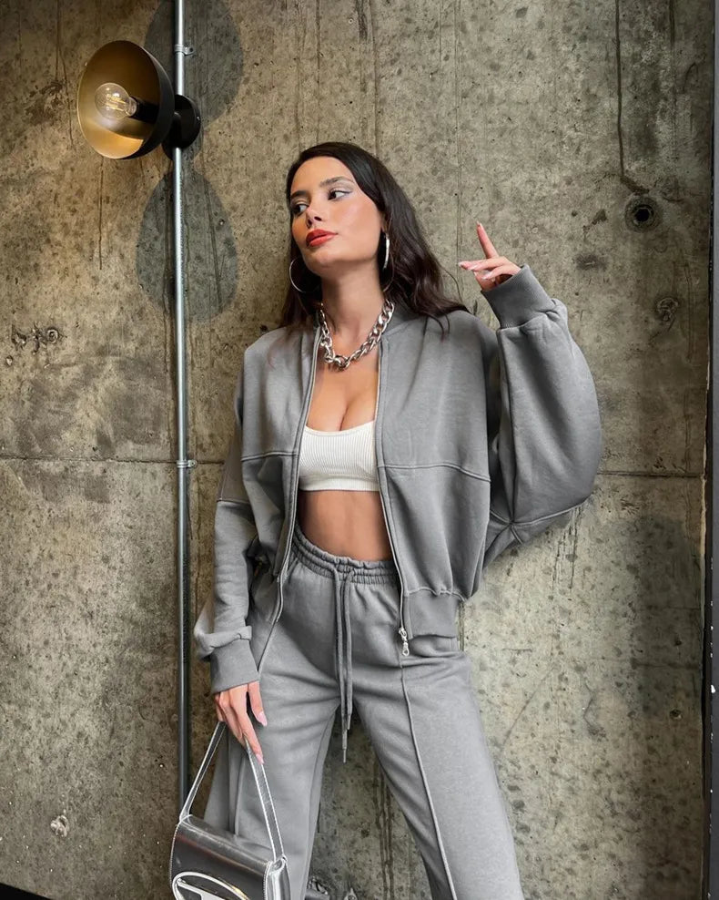 Urban - Green Zippered Cardigan and Trousers Set
