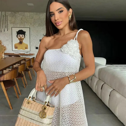 Oblique Shoulder See Through Cover Up and Shorts Set