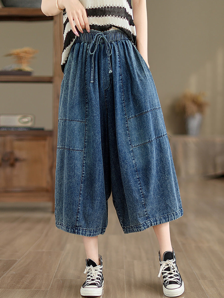 Summer Denim Spliced Wide-leg Pants Pp1002