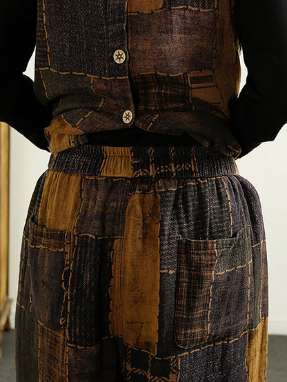 Autumn Plaid Spliced Cotton Harem Pants Ai1051