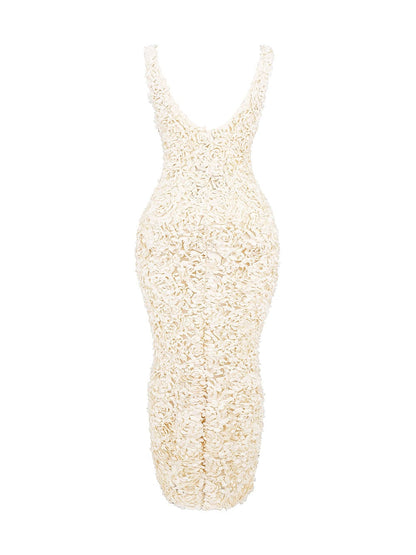 Creme Plunge Appliqué Maxi Dress-carena