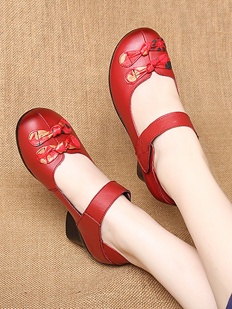 Summer Leather Spliced Mid-heel Shoes Ii1014