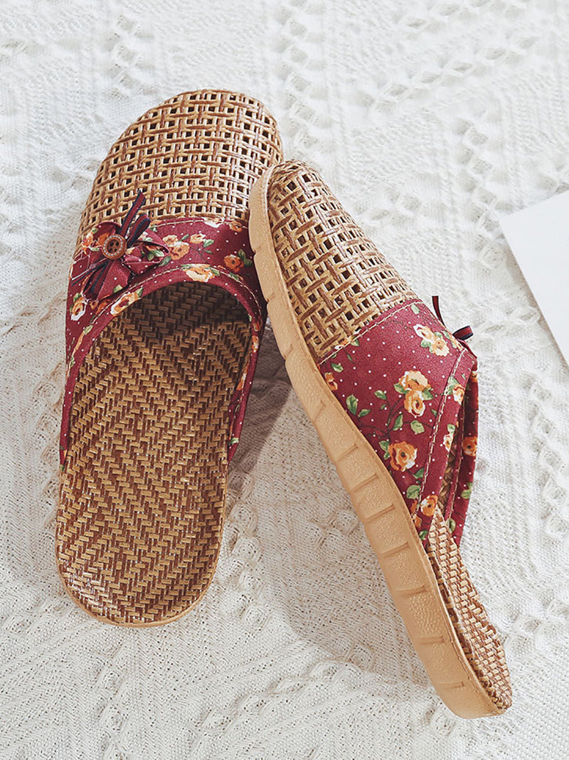 Summer Bamboo Weaving Spliced Slippers Fg1022