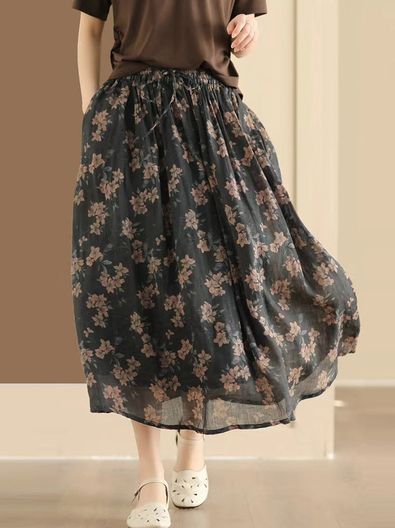 Summer Flower Ramie Loose Skirt Qw1006
