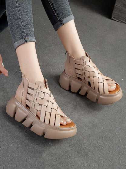 Summer Leather Weave Platform Sandals As1016