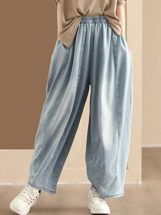 Washed Spliced Denim Wide-leg Pants Qw1007