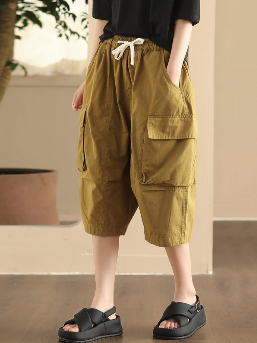 Summer Pocket Loose Cotton Fifth Pants Fd022