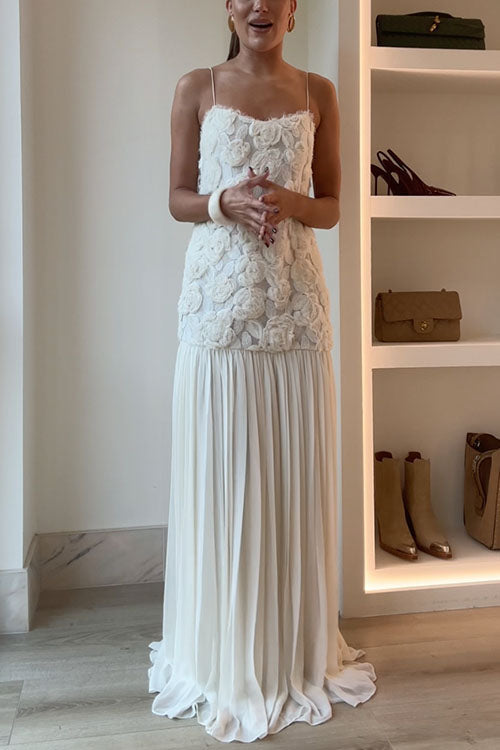 Spaghetti Strap Applique Patchwork Maxi Dress