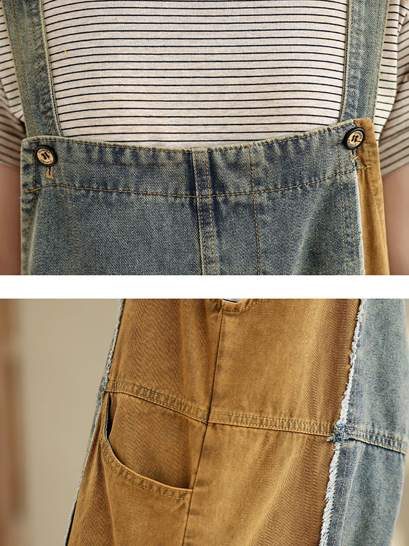 Artsy Summer Colorblock Denim Jumpsuits Sc1051