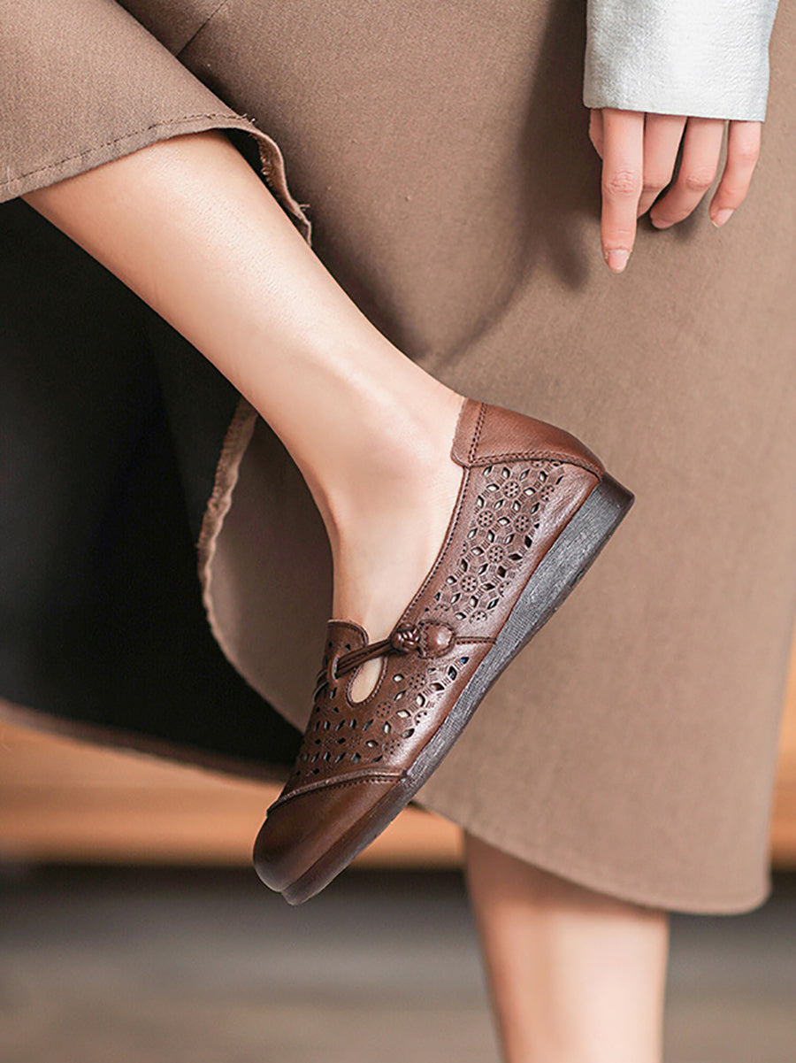 Summer Leather Cutout Soft Flat Shoes Bn1038