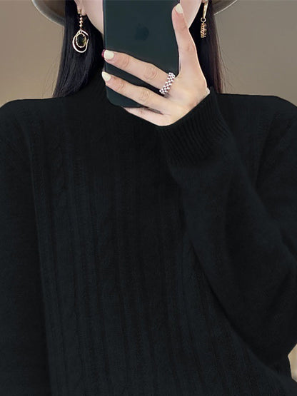 Autumn Cable Knit 100%wool Half Turtleneck Sweater Qn027