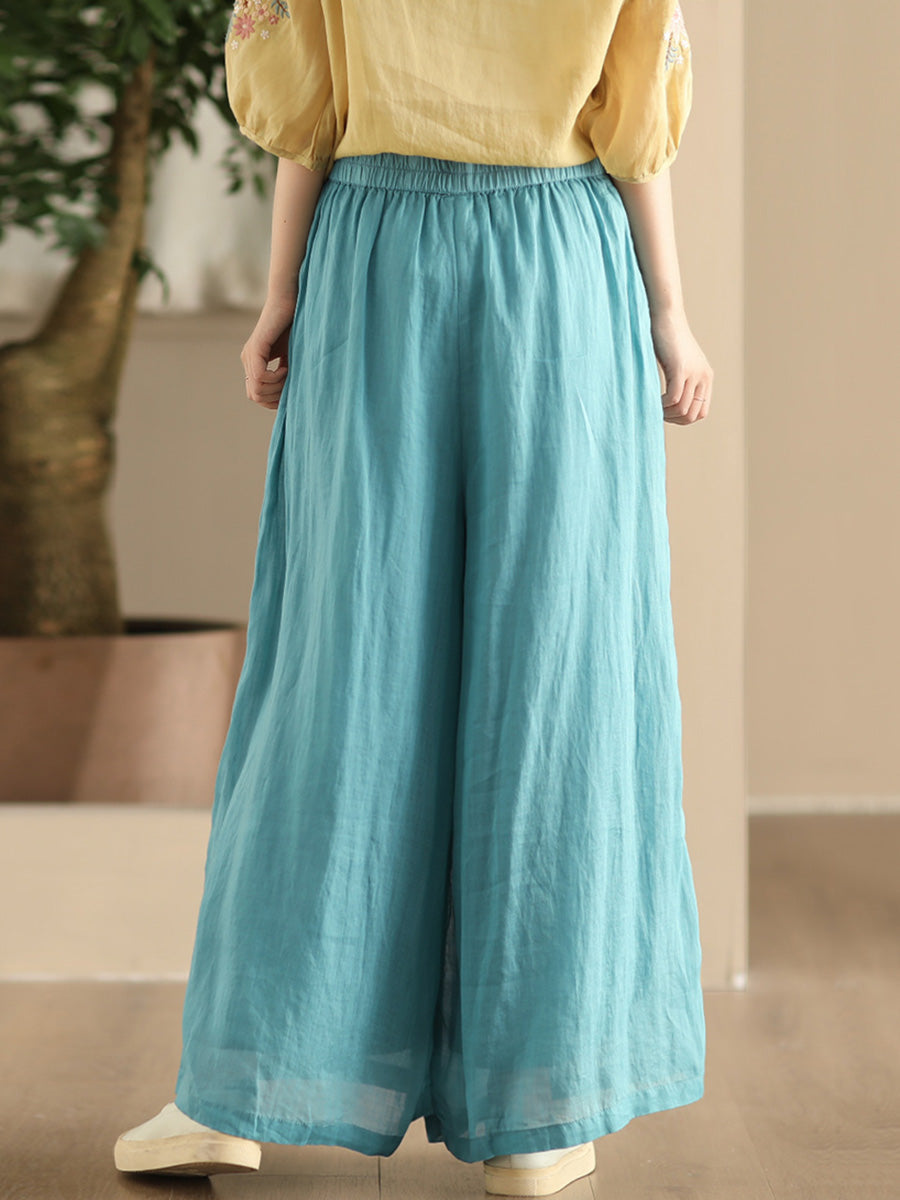 Summer Dual-layer Wide-leg Ramie Pants Fd049
