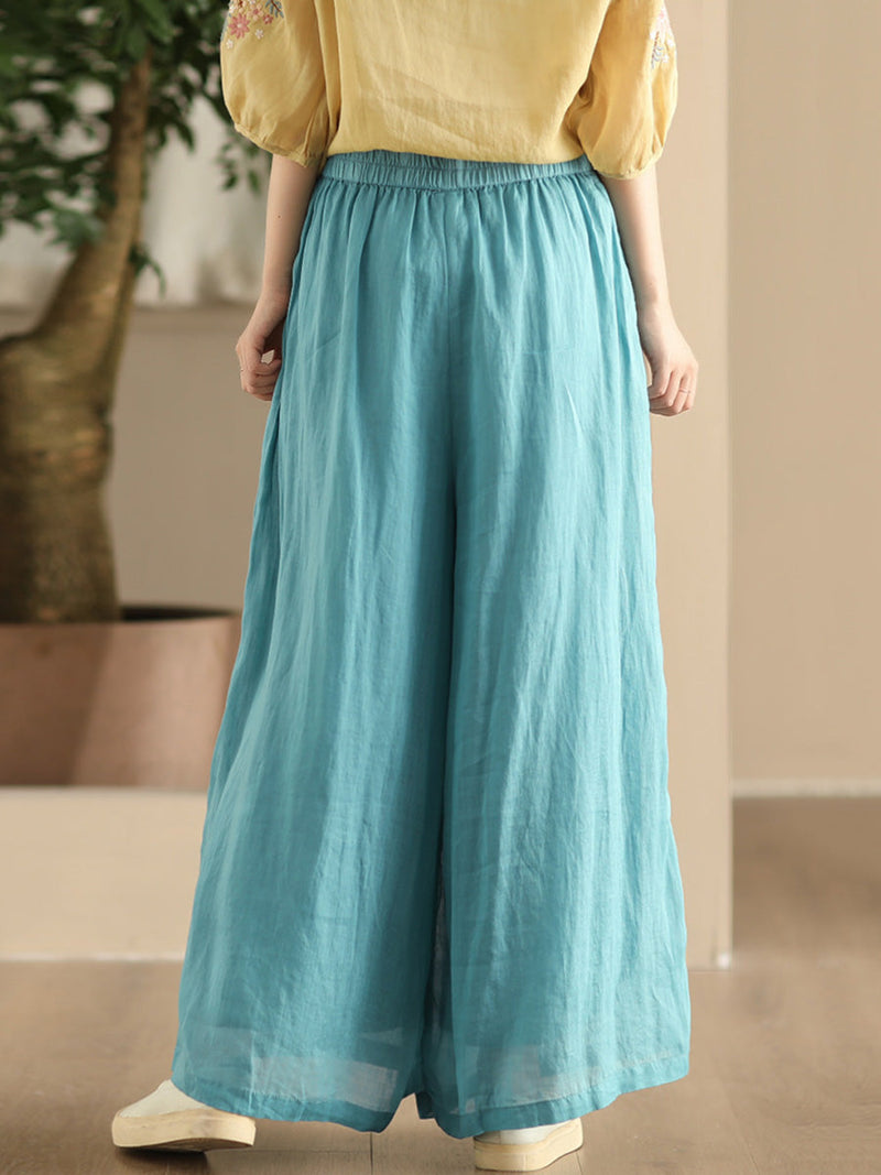 Summer Dual-layer Wide-leg Ramie Pants Fd049