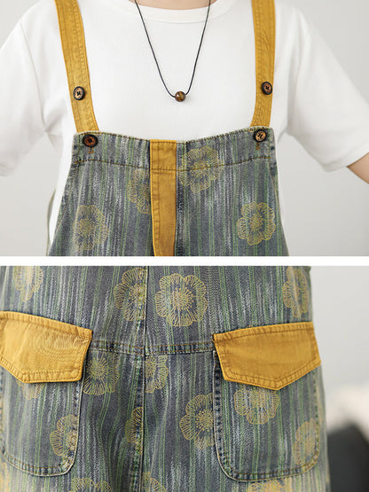 Denim Summer Stripe Flower Jumpsuits