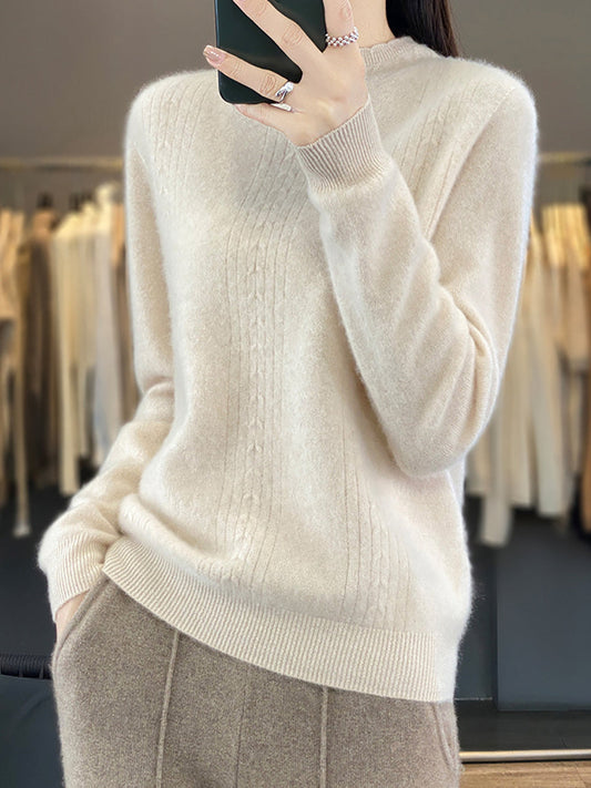 Autumn Cable Knit 100%wool Half Turtleneck Sweater Qn028