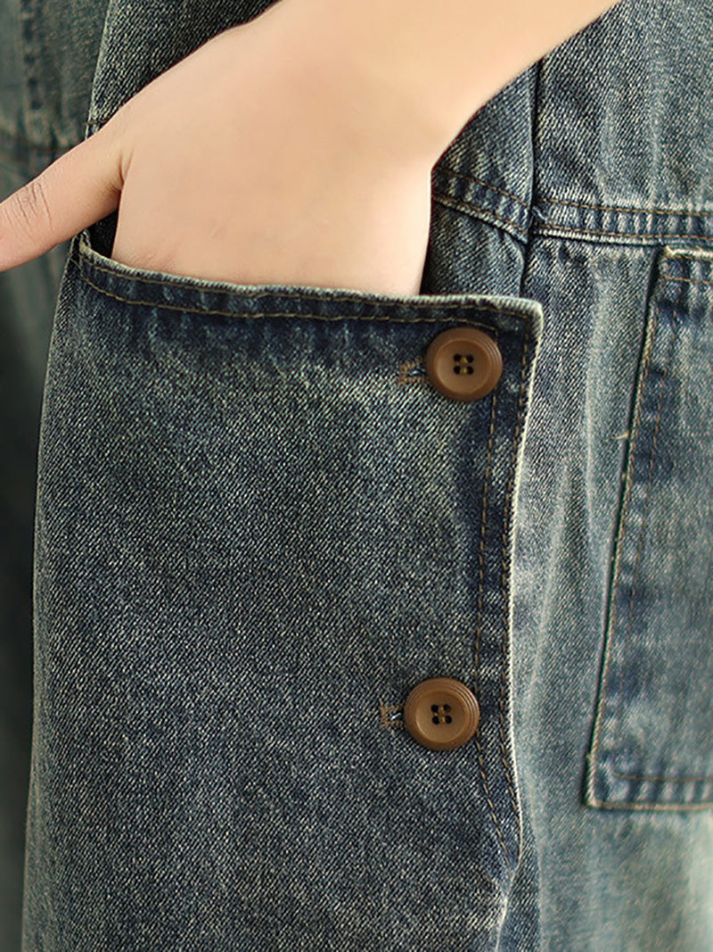 Retro Patchwork Loose Washed Denim Jumpsuits Ah1080