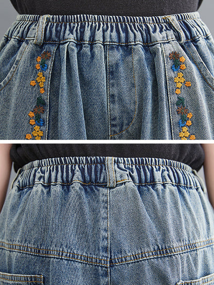 Artsy Embroidery Frayed Denim Harem Pants Fd006