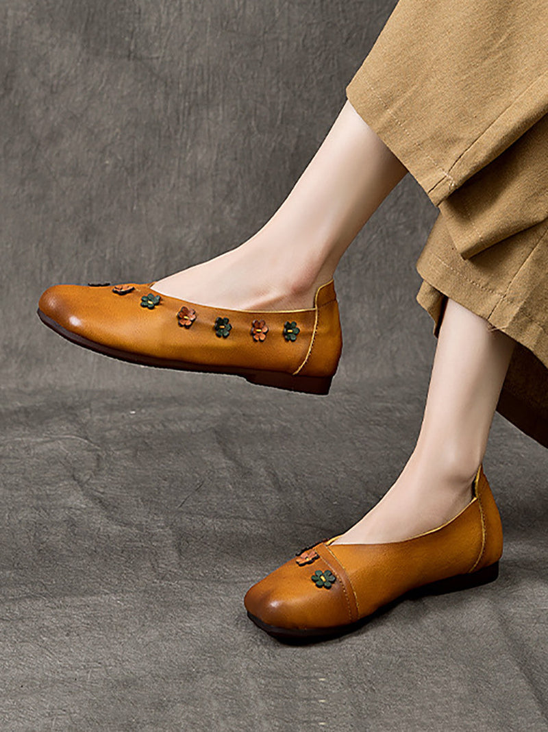 Summer Leather Flower Spliced Flat Shoes Sc1012