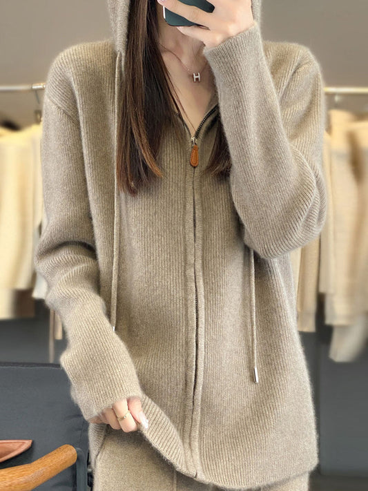 Autumn 100%wool Hooded Cardigan Sweater Ba1059