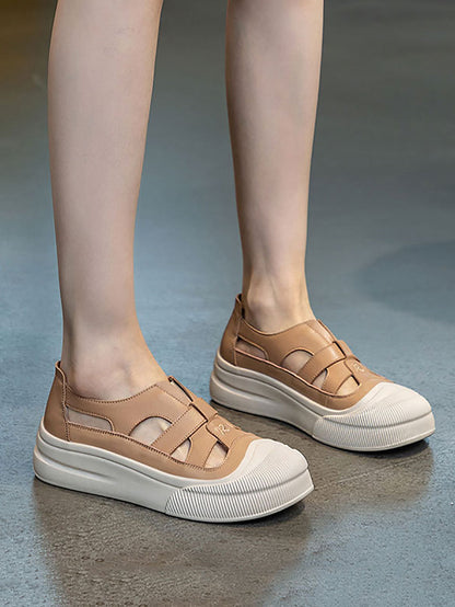 Summer Leather Spliced Cutout Shoes Ui1020