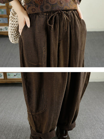 Autumn Pocket Linen Harem Pants Av1031