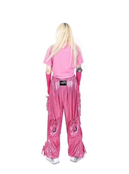 Pinkspink Metallic Cargo Balloon Pants - Silver/hot Pink