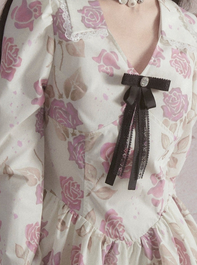 Romantic Lace-trimmed Mini Dress With Bow Detail