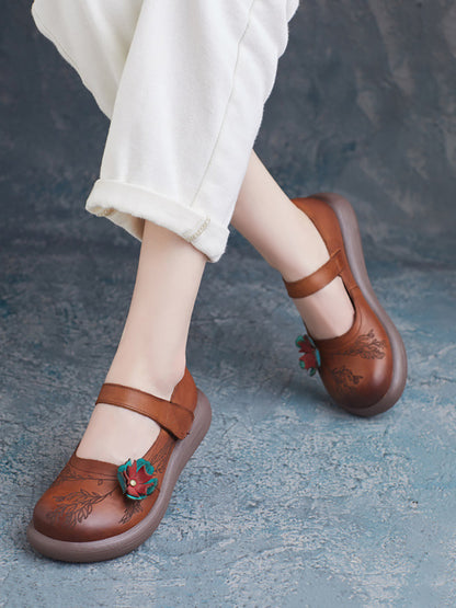 Summer Leather Flower Mid-heel Shoes Zz1036