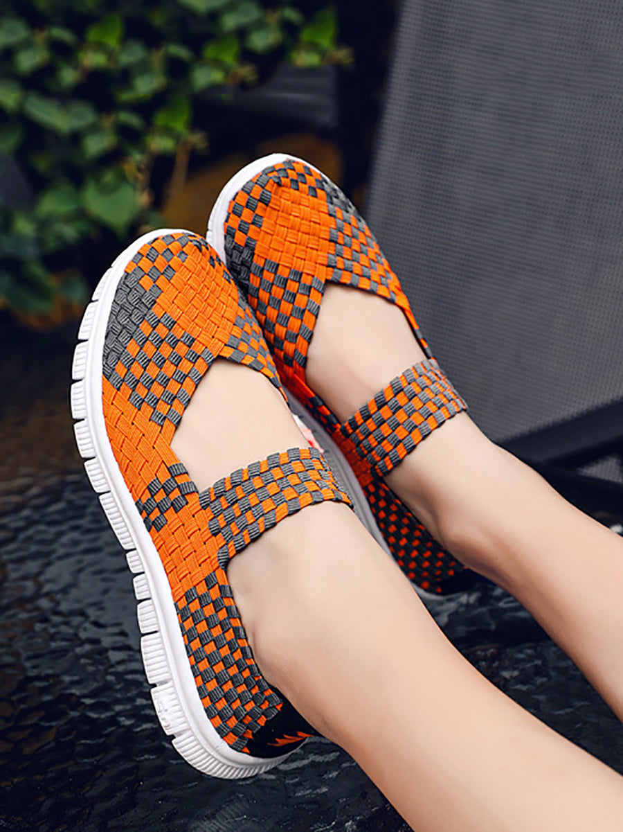 Summer Colorblock Weave Flat Shoes Rr1017