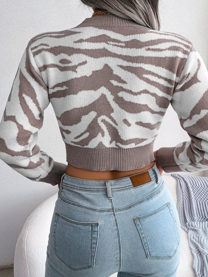 Tiger Print Long Sleeves Cropped Sweater