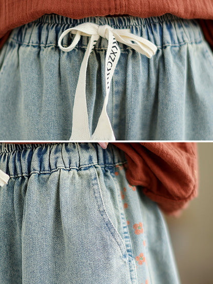 Summer Spliced Washed Denim Knee Length Pants Op1039