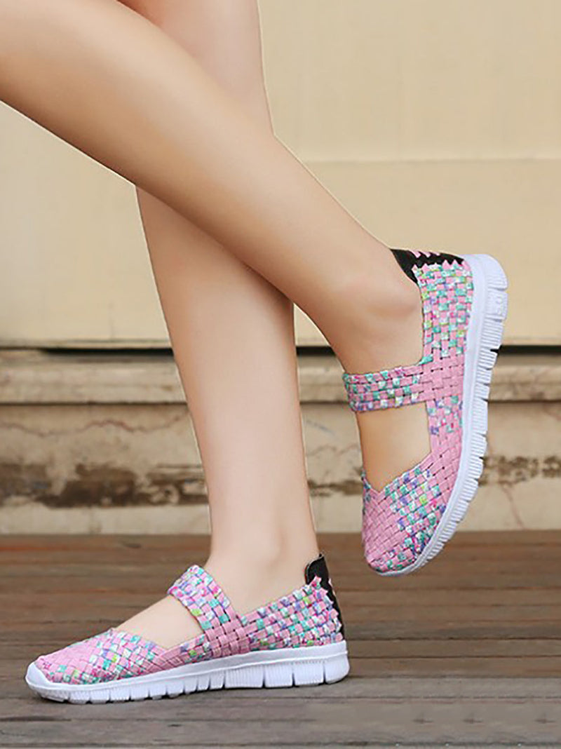 Summer Colorblock Weave Flat Shoes Rr1017