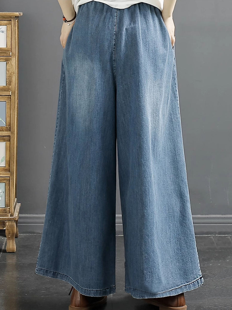 Summer Embroidery Denim Wide-leg Pants Sc1045