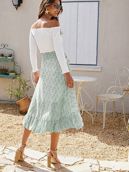Ditsy Tie Side High Low Skirt