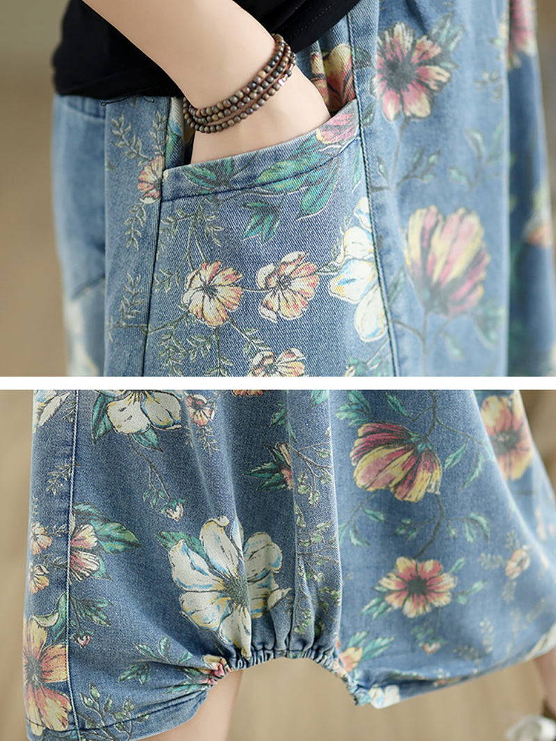 Summer Flower Spliced Denim Skirt Xx1027