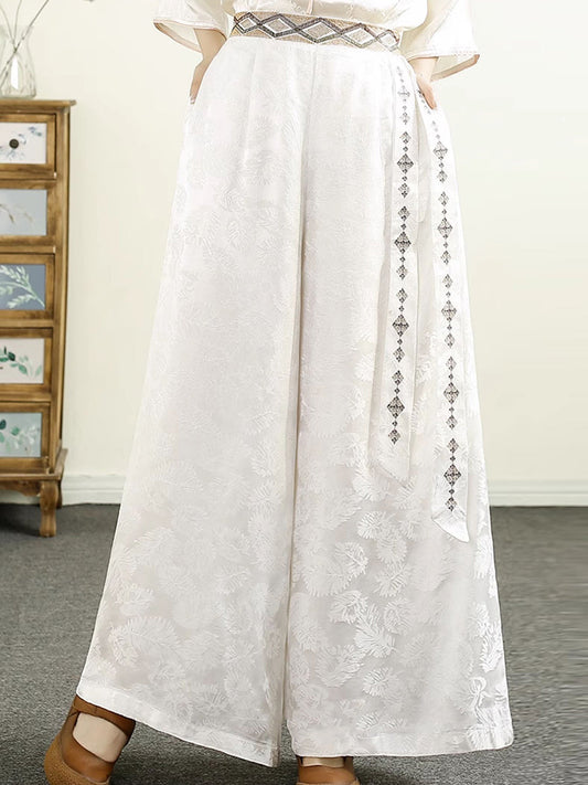Summer Jacquard Spliced Wide-leg Pants Cv1009