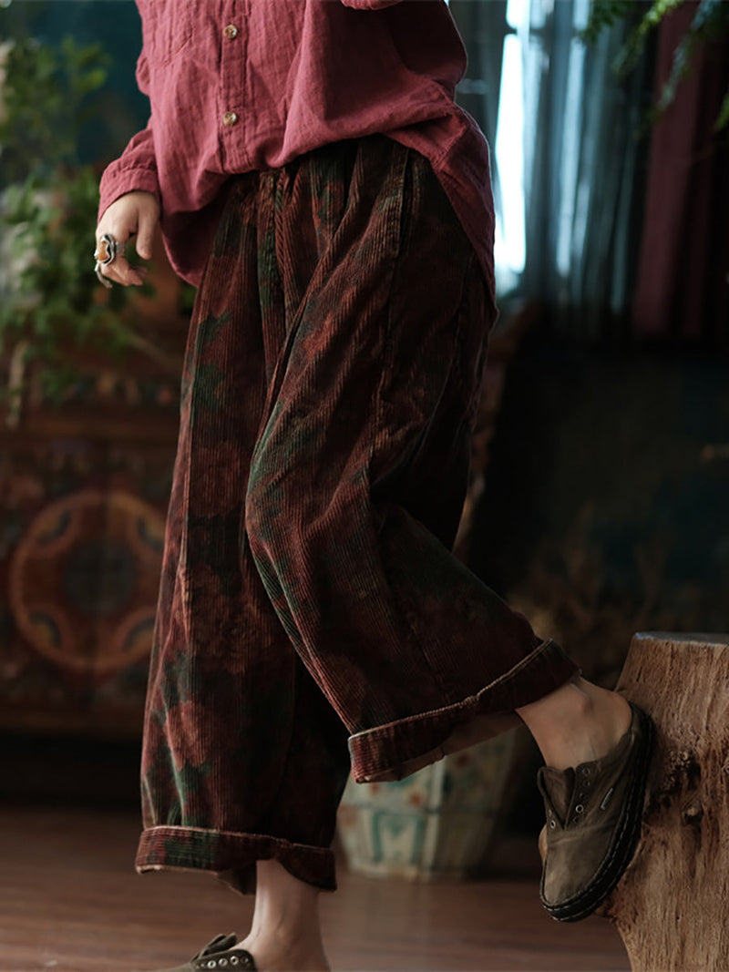 Spring Flower Croduroy Wide-leg Pants At1079