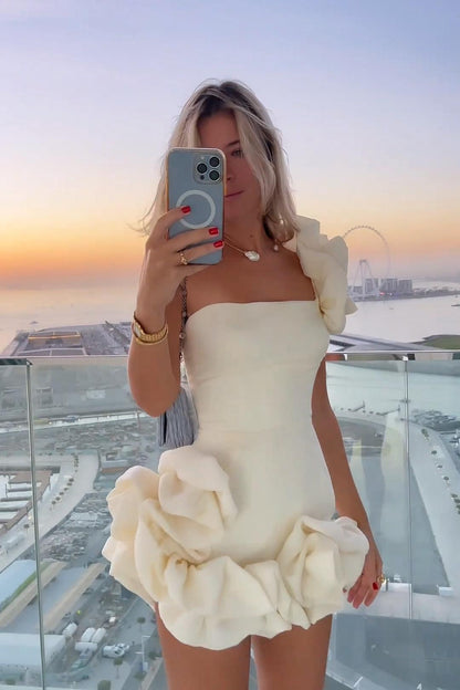 Romantic Tulip Waist Strapless Mini Dress