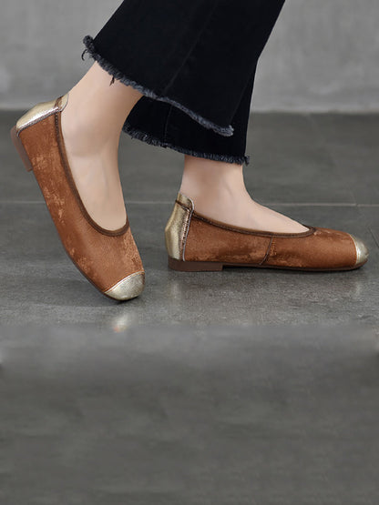 Summer Colorblock Cowhide Flat Shoes Kl1022