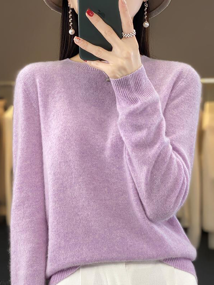 Autumn Knit 100%wool O-neck Sweater Wu023