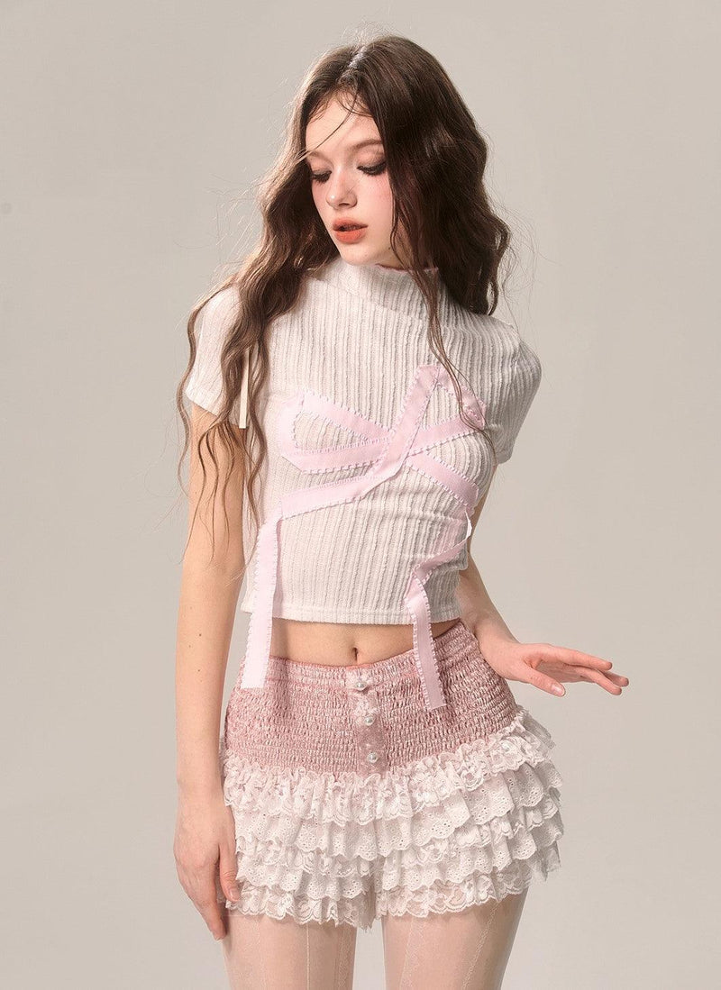 Peach Lace A-line Shorts