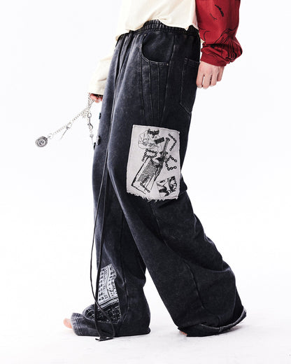 Pin Badges Velvet Wide-leg Pants