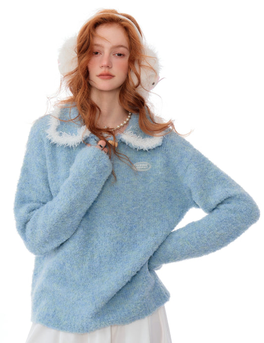 Fur Trim Collar Knit Sweater