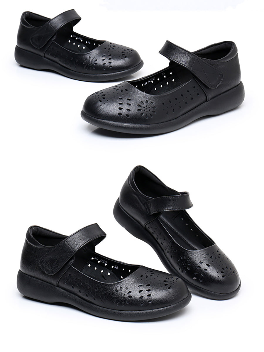 Summer Artsy Leather Cutout Flat Shoes Fg1024