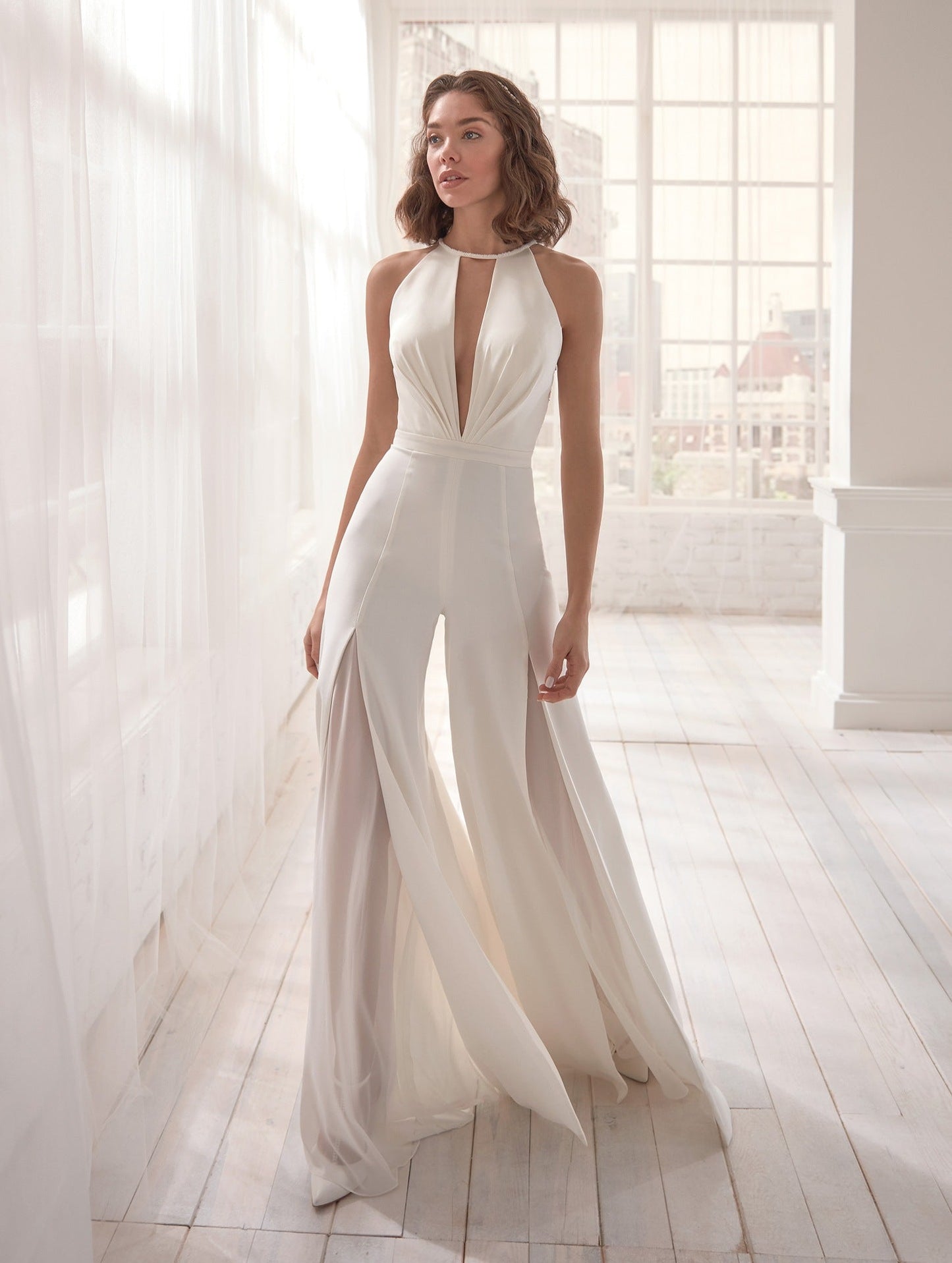 Clothing Deep V Plunge Plunge Halter Jumpsuit Trousers