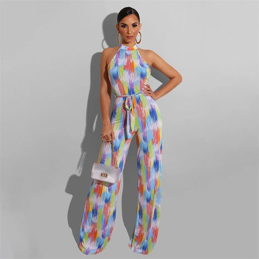 Printed Color Stripes Jumpsuit